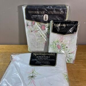 Vtg Springmaid Wondercale Queen Sheet Set Fresh Daisies Pink White Percale NIP